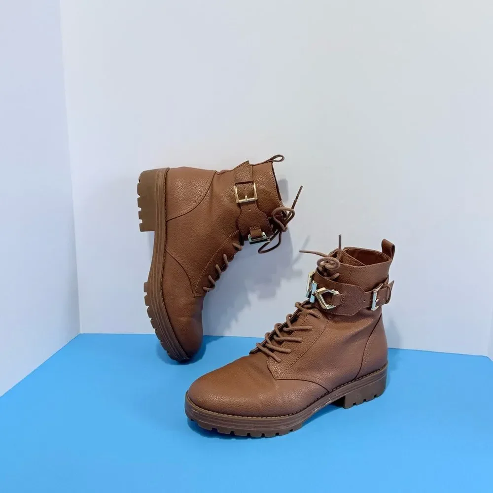 Michael Kors Kincaid leather combat bootie in the luggage color Size Women 8.5M